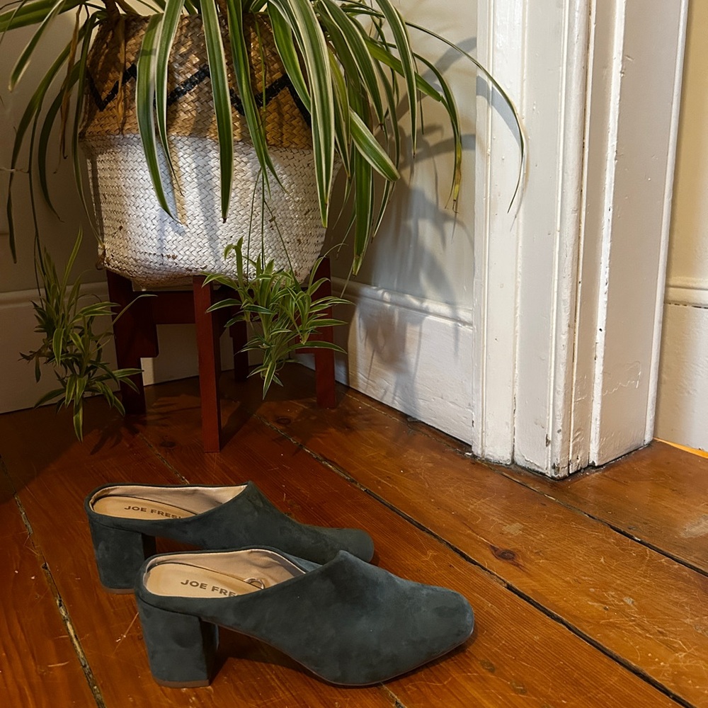 Joe Fresh Dark Green Suede Block Heel Mules